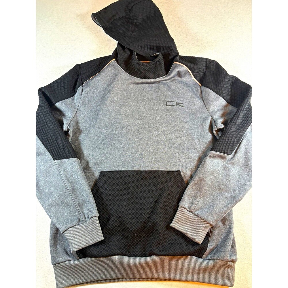 Calvin Klein Performance Men's Gray/Black Colorblock Pullover Hoodie Pockets M